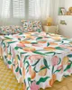Saia de cama pêssego flores folhas frutas aquarela elástica colaborada colaboração com travesseiros colchão capa de cama folha de cama
