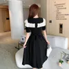 Abiti per feste 2024 Donne Vintage Black Black Dress Epburn Summer Casual Solid Patchwork Beach Midi Elegante BodyCon Punway Vestidos