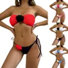 Women's Swimwear Color Blocking 3d Floral Split Top Fashionable Beach Bikini Swimsuit And Simple Sexy Bikinis Set