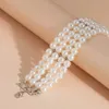 Ingesightz Luxury Multilayer Imitation Pearl Beaded Wide Cuff Armband For Women Simple Charm Bangles Party Birthday Presents 240403