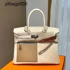 Designer feito à mão 7a bolsa de bolsa de bolsa genuíno de couro Swift Branco de contraste de contraste 30 cm de mão feminina Button04CB