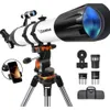 Télescope astronomique professionnel 90 mm Aperture 800 mm pour les débutants et les enfants - Télescope réfractant portable avec trépied en acier inoxydable inclus