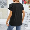 T-shirts pour femmes chemises décontractées couleur solide rond cou de manche à double couche