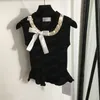 Bowknot Knitted Vest T Shirt For Women Design Metal Chain Slim Knits Tees Short Style Fashion Tank Top