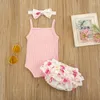 Conjuntos de roupas nascidos fofos 3 PCs Baby Girl Solid Color Tops Shorts Conjunto de verão Crianças Sleeseless Romper Sling Suit de 7m a 3 anos