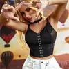 Tanks pour femmes Edglulu Femmes V-Neck Front Boucle épisser Suspender Vest Crop Top Sexe Sonts sans manches