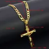 Real 24k jaune solide fin fine grand pendentif 18ct thai baht g f or jesus croix croix crucifix charme 55 35 mm Figaro Chain Collier198p