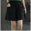 Short féminin 2 pcs coton lin sportif été l'été solide taille haute femme noire mode pantalon court basique décontracté