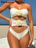 Roupas de banho feminina nova sexy 3d flores banduau corta uma peça de banho feminina de roupas de banho feminina de perna alta acolchoada banheira de maiô nadar v5375