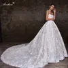 Beauty Floral Prints Spaghetti Straps Ball Gown Wedding Dress Delicate Beading 3D Flowers Lace Luxury Bridal Gowns Adroned With Chapel Train