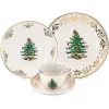 Platen Derees Paten Spode Kerstboom Goud 4 -stuk instelling |Gemaakt van Fine Earthenware Collection Service voor 1 bord salade 2311