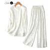 Heavyweight Silk Light Dress Series Jacquard Baroque Embossed Disc Button Split Long Sleeve Pants Set 240412