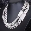 Schweres Silber 15 mm 20 mm 3rows Kubanische Kette Halskette Weiß Gold plattiert Moissanit Diamond Cuban Link Kette