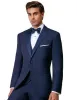 Tuxedos Dernière conception à deux boutones de marié bleu Tuxedos Grooms Lapon Notch Best Man Suits pour hommes Blazer Suits (veste + pantalon + gilet)