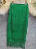 Green Fringe Bodycon Pencil Skirts Tassel High Waist Women Stretch Sheath Midi Length Ladies Slim Jupe Saias faldas Big Size 240412