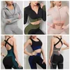 Women's Two Piece Pants 2/3 Seamless Sport Set For Women Yoga Active Bra Zipper Long Sleeves Leggings Activewear Workout Gym Fitness Suit