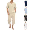 MENS CASUAL V-NECK KORT SLOED LOOKED BULLED PALLS Bomull LINEN SATE SPORT SPORTS SET