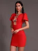 Party Dresses Ailigou 2024 Summer Women's Red Black Sexy Short Sleeved Diamond Bow Hollow Tight Mini Tie Dress Elegant