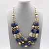 Colliers pendants GG 3 rangées Lapis bleu naturel Lapis lazuli Collier de perle keshi blanc carré blanc carré de Keshi 21 "fait à la main pour les femmes