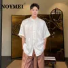 Men's Casual Shirts NOYMEI Chinese Style Satin Jacquard Summer 2024 Shirt Stand Collar Tassels Decoration Apricot Top WA4359