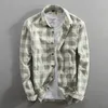 Chemises décontractées pour hommes printemps et automne vintage Chine Style classique Plaid Coton Longte manche bleue