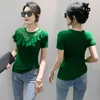 Frauen T-Shirts Hochwertige Sommer Damen O-Neck T-Shirt Luxus European Ruffled Design T-Shirt Chic Tees Top Blusa