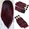 Wefts Malezja Burgundowe Ombre ludzkie włosy splot z koronkowym zamknięciem 4x4 proste 1B/99J ciemne korzenie wino czerwone ombre koronkowe zamknięcie z 3bundle