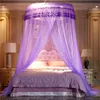 Szlachetny fioletowy różowy ślub okrągły koronki o wysokiej gęstości łóżko księżniczki zasłona kopuła Królowa baldachim Mosquito Nets #SW2689