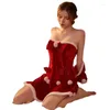 Vêtements de nuit pour femmes Sxthaenoo Christmas Lingerie érotique pour femmes Velvet Raiper Home Wear Pyjamas Santa Costume Robe courte avec manche de bras 2