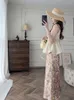 Rokken roze bloem pailletten rok hoge taille rug split lange elegante Koreaanse mode 2024 lente/zomer in vrouwenkleding