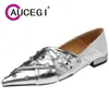 Chaussures décontractées Aucegi Unique Femal's Summer en cuir véritable talons plats Rivet Rivet Pointed Elegant Designer Dress Party