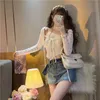 Korean Style 2024 Spring New Arrived Women Tops Two Piece Set Short Pullover Halter Irregular Camis + Long Sleeve Lace-up Cardigan Female Solid Color Sunscreen Shirts