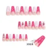 Fałszywe paznokcie 24pc/pudełko europejski i amerykański 3D w stylu francuskim Czerwony Pięcioopunktowy Manicure Star Diamond Manicure Manicure