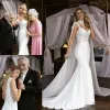2024 Modest Mermaid Wedding Dresses Lace Applique Straps with Cape Chiffon Sweep Train Custom Made Wedding Bridal Gown