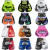 Muay Thai Shorts الرجال التطريز الرياضي للياقة البدنية القتال Kickboxing سراويل قصيرة النساء الأطفال مخصص Sanda MMA Boxeo Black 240408