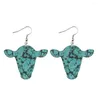 Dangle Earrings Western Cowherd Pattern Turquoise Stone Cow Head Personalized Double Sided Wooden Ear Rings Gift Wholesale