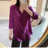 Women's Blouses Limiguyue French Elegant Purple Silk Women Summer Single Breast Long Sleeve See Through Shirt Soft Versatile Tops Z137