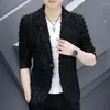 Men's Suits 2024 Summer Suit Short Sleeved Slim Small Light Seven-quarter Casual Jacket Plaid