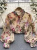 Bluzki damskie Singreiny Floral Print Raose koszula Kobiety eleganckie latarni rękaw