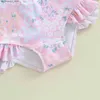 One-Pieces Cute ruffled floral baby swimsuit childrens beach suit summer long sleeved zippered jumpsuit childrens swimsuit Q240418