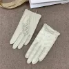 Thin Sheepskin Gloves Women's Leather Touch Screen Fashion Lace Unlined Short Spring and Autumn Driver's Gloves