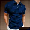 Men'S Polos Mens S Shirt Golf Geometric Folding 3D Printing Outdoor Street Short Sleeve Button Clothing Fashion Casual Breathable Drop Dhknx