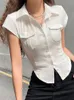 Blusas femininas camisas femininas de verão tampo de manga curta Top ladras Blusa branca Estilo Preppy Feminino de peito único chique Slim Camisas de Mujer
