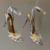 Saison Aquazzura Chaussures Tequila Sandales Designer Luxury 100% Real Leather 105 Sparkling Party Italie Clear Pvc Crystals Stiletto Heel Wedding Bride