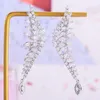 Dangle Earrings GODKI 2024 Christmas Feather Charms Long Statement For Women Wedding Fashion Cubic Zircon Bohemia Jewelry