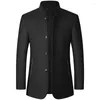 Trench Coats Men's Veste en laine Zhongshan Suit debout collier d'âge moyen 2024 Automne Hiver Dad's Mou Men Vêtements