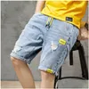 Men'S Jeans Mens Summer Grey Perforated Denim Shorts Korean Fashion Slim Elastic Fivepiece Male Brand Pants 11Styles 230706 Drop Deli Dhnao