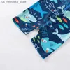 One-Pieces Baby boy summer swimsuit shark print short sleeved zippered jumpsuit for childrens casual swimwear beach wear Q240418