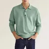 Heren Polos Fashion Autumn Solid Color Casual V-Neck Knoppen Lange mouwen T-shirt veelzijdige zakelijke Polo Shirt