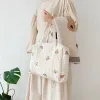 Bags Cute Mommy Bag Bear Flower Embroidery Pattern Baby Beige Cotton Fabric Zipper Diaper Handbag 2024 New Stroller Bags